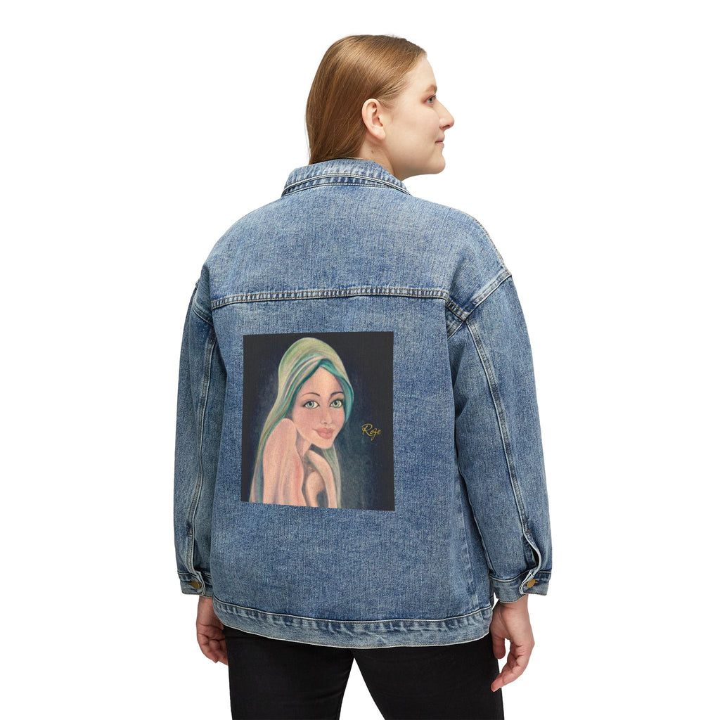 Women's Denim Jacket — 'Roze' 90s-Inspired Oil Painting Print by Jena Gibson