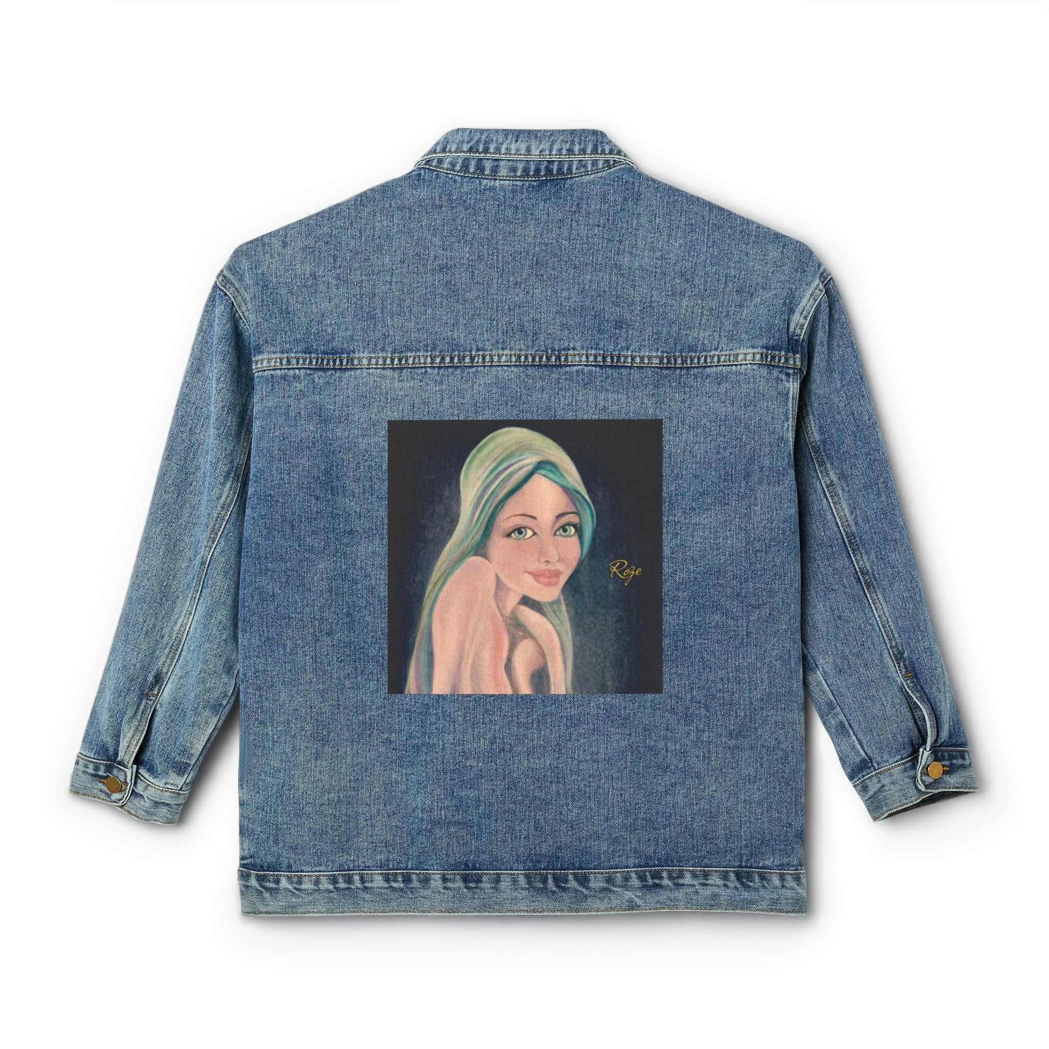 Women's Denim Jacket — 'Roze' 90s-Inspired Oil Painting Print by Jena Gibson