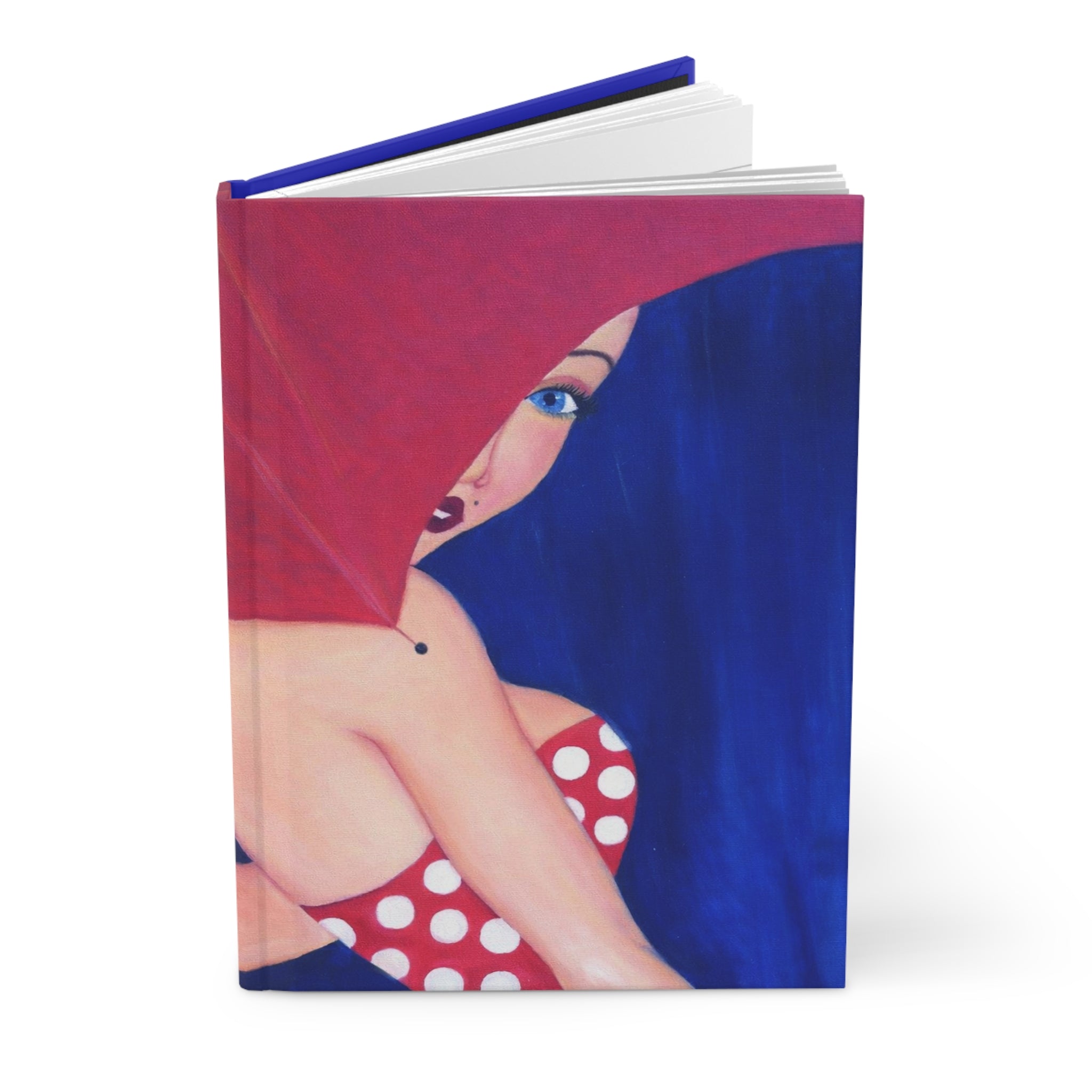 Rainy Day in July Hardcover Journal — Retro Polka Dot Beach Art Notebook